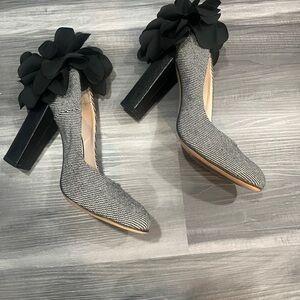 Anthropologie Black and Gray Floral Heels